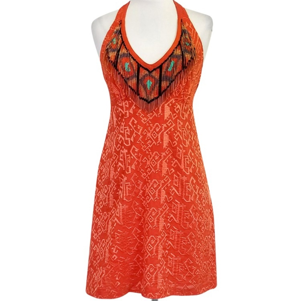 Nanette Lepore - Orange Beaded Tribal Dress